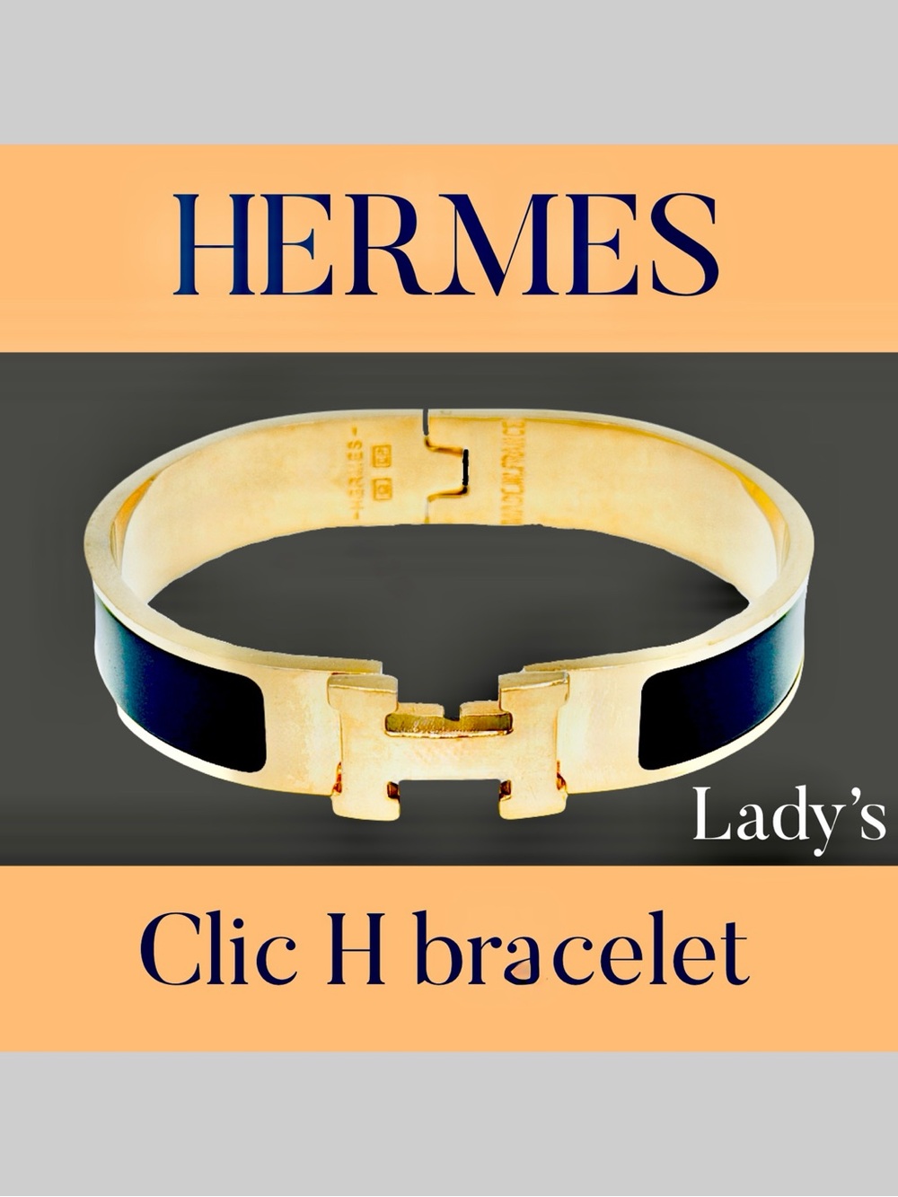 Authentic HERMES - GP & Black Enamel - Clic H Bracelet